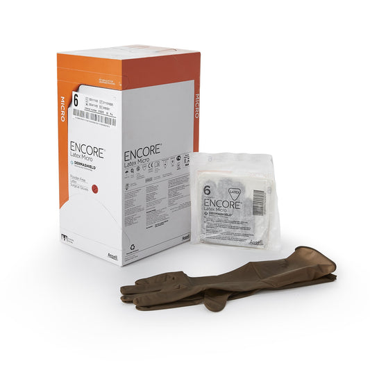 Surgical Glove ENCORE® Latex Micro Size 6 Sterile Latex Standard Cuff Length Micro-Textured Brown Chemo Tested