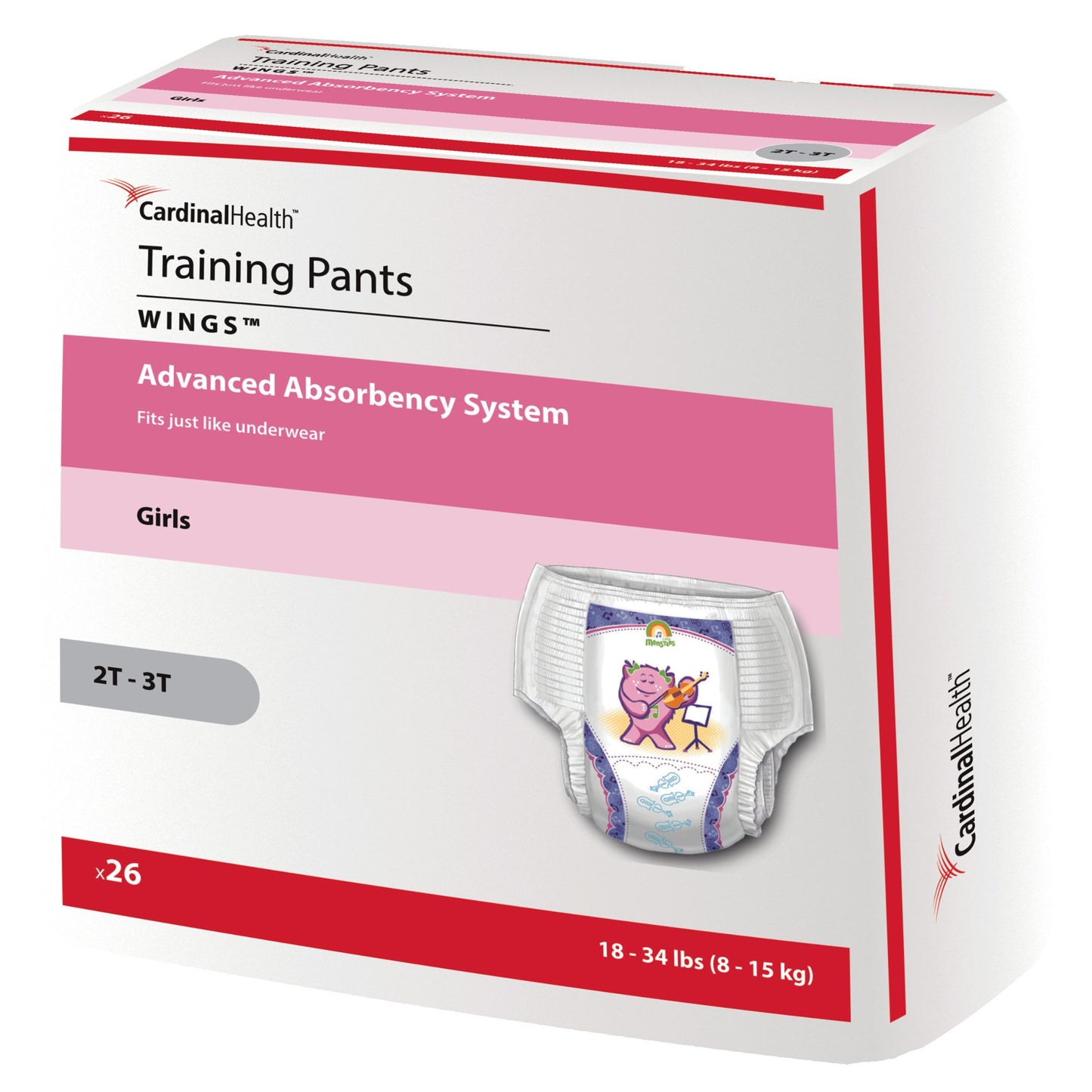 Female Toddler Training Pants Cardinal Health™ Wings™ Pull On with Tear Away Seams Size 2T to 3T Disposable Heavy Absorbency