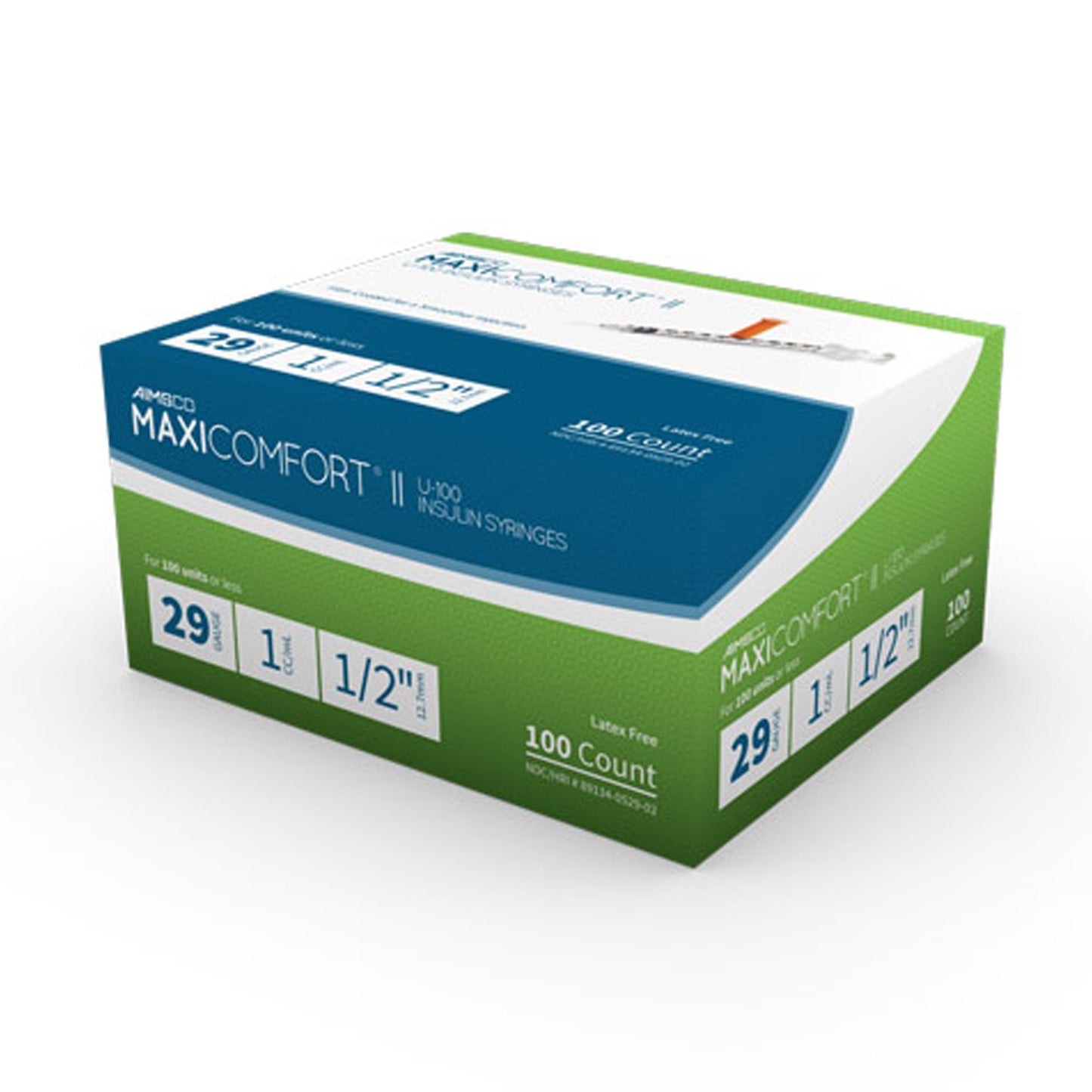 Standard Insulin Syringe with Needle AIMSCO® 1 mL 1/2 Inch 29 Gauge NonSafety Ultra Thin Wall
