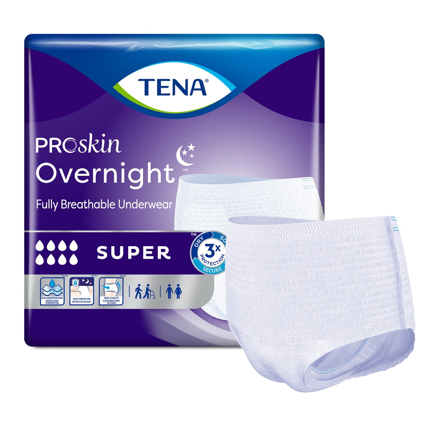 Unisex Adult Absorbent Underwear TENA ProSkin Overnight™ Super Pull On with Tear Away Seams X-Large Disposable Heavy Absorbency