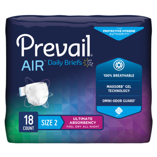 Unisex Adult Incontinence Brief Prevail® Air™ Size 2 / Large Disposable Heavy Absorbency