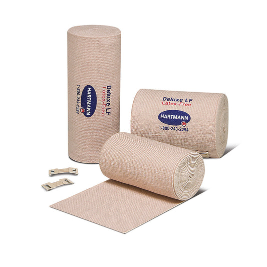 Elastic Bandage Deluxe® 480® LF 4 Inch X 11 Yard Double Length Clip Detached Closure Tan NonSterile High Compression