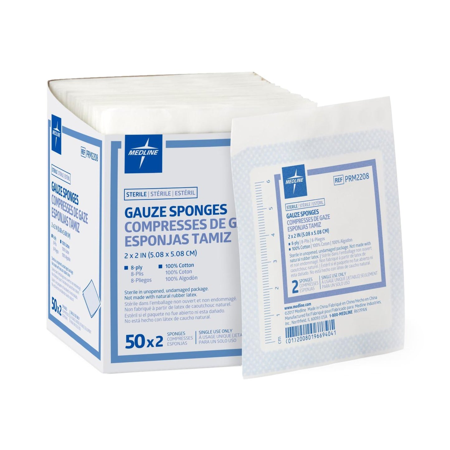Gauze Sponge Medline Essentials 2 X 2 Inch 8-Ply Sterile 2 per Pack