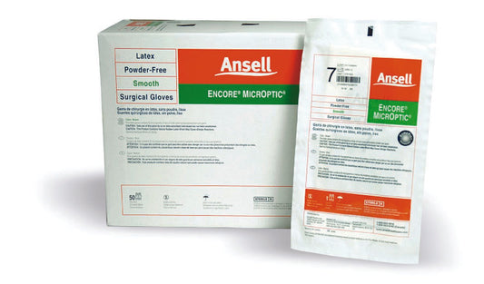 Surgical Glove ENCORE® Latex Micro Size 5.5 Sterile Latex Standard Cuff Length Micro-Textured Brown Chemo Tested