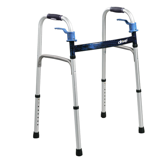 Dual Trigger Release Folding Walker Adjustable Height drive™ Deluxe Aluminum Frame 350 lbs. Weight Capacity 32 to 39 Inch Height