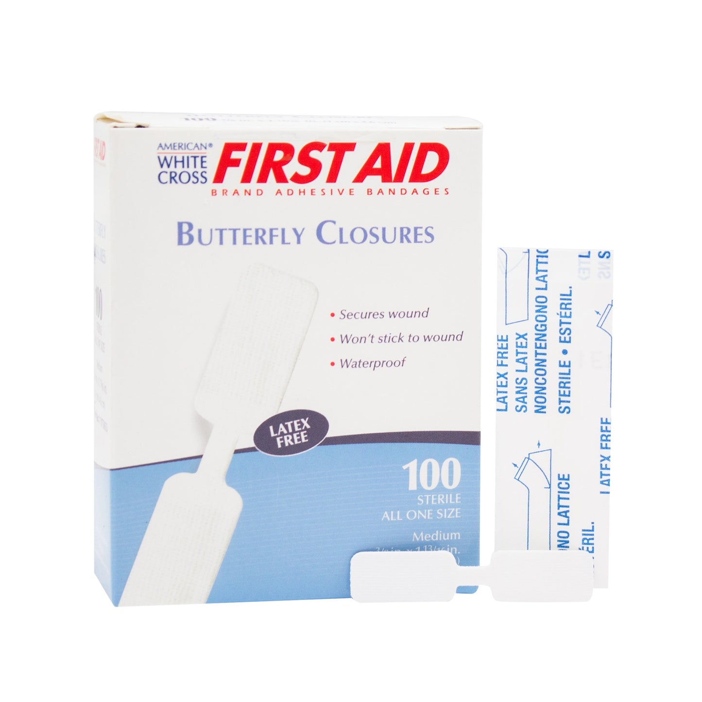 Skin Closure Strip First Aid Brand 3/8 X 1-13/16 Inch Nonwoven Material Butterfly Closure White