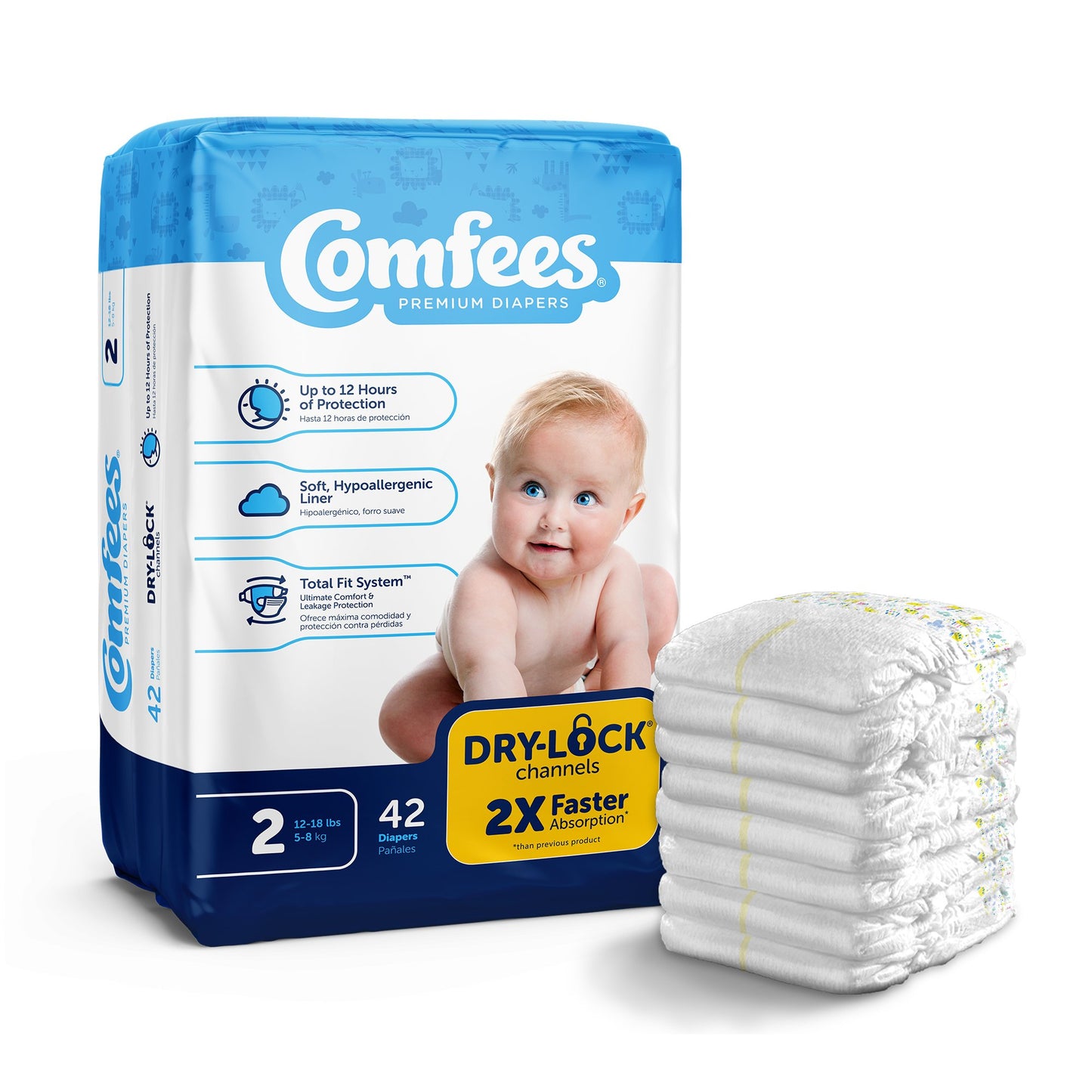 Unisex Baby Diaper Comfees® Size 2 Disposable Moderate Absorbency