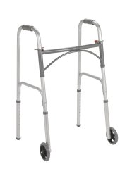 Dual Release Folding Walker with Wheels Adjustable Height drive™ Steel Frame 350 lbs. Weight Capacity 21 to 32 Inch Height