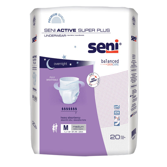 Unisex Adult Absorbent Underwear Seni® Active Super Plus Pull On with Tear Away Seams Medium Disposable Heavy Absorbency