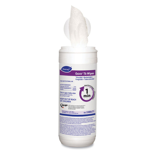 Surface Disinfectant Cleaner Diversey™ Oxivir® Tb Premoistened Hydrogen Peroxide Based Manual Pull Wipe 60 Count Canister Unscented NonSterile