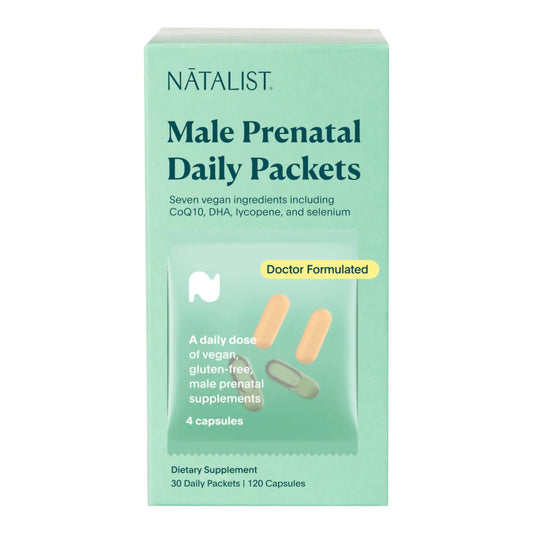 Prenatal Vitamin Supplement NATALIST® Male Prenatal Daily Packets Vitamin C / Vitamin D / Vitamin E / Selenium / Coenzyme Q10 / Lycopene / DHA 500 mg - 10 mcg - 268 mg - 100 mcg - 200 mg - 8 mg - 450 mg Strength Capsule 30 per Box