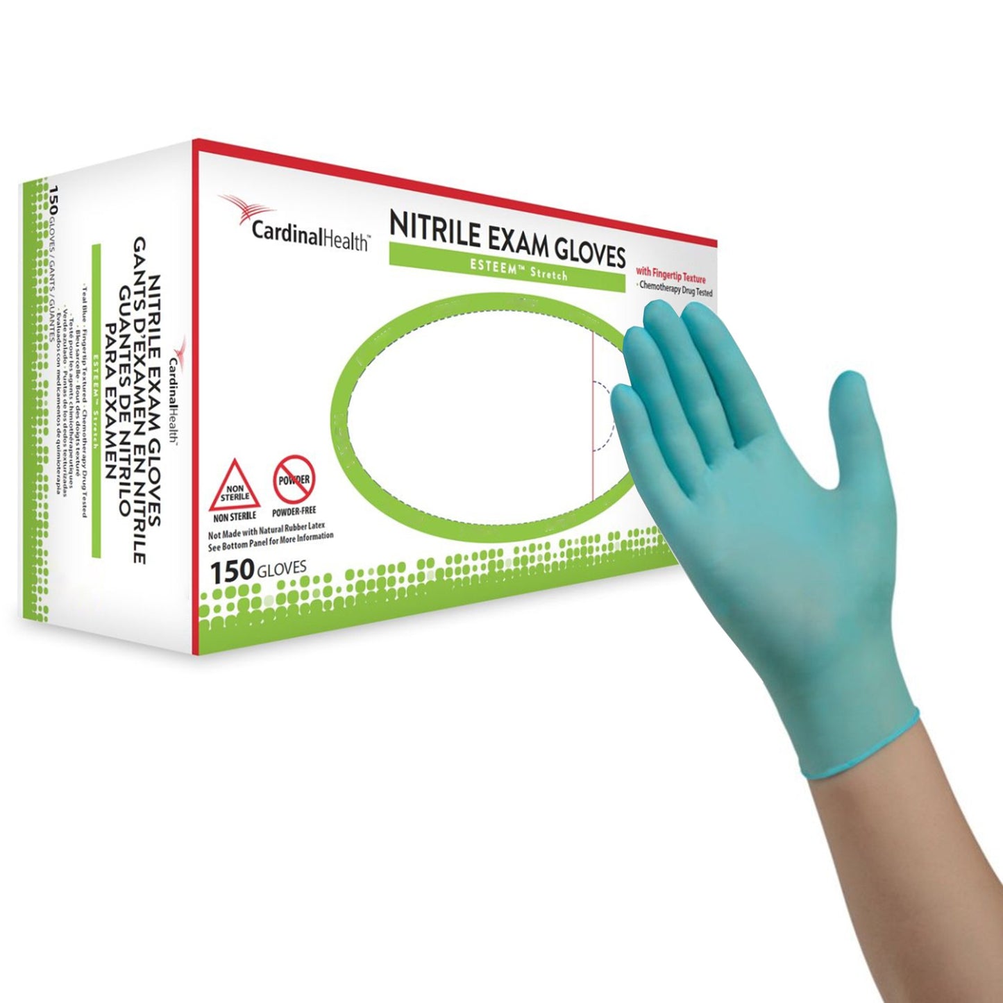 Exam Glove ESTEEM™ Stretch Small NonSterile Nitrile Standard Cuff Length Textured Fingertips Teal Chemo Tested