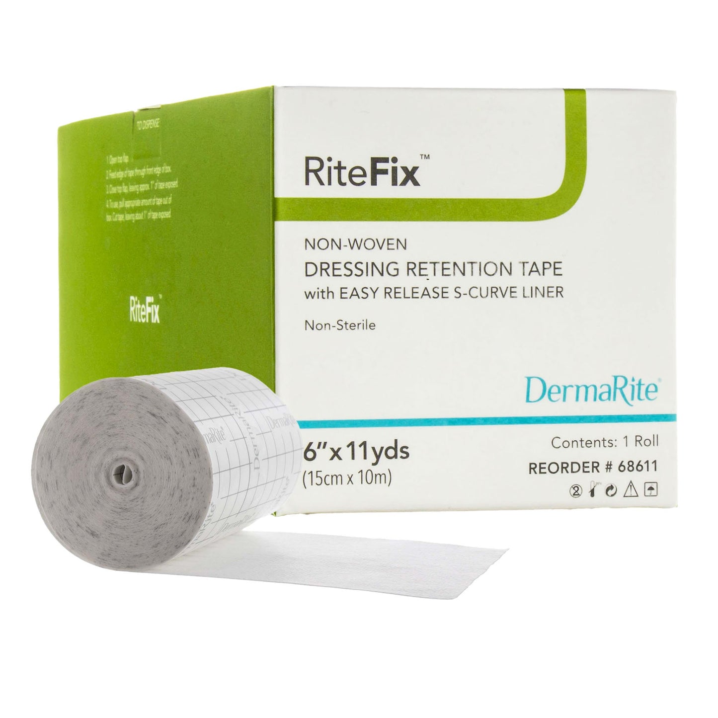 Water Resistant Dressing Retention Tape with Liner RiteFix™ White 6 Inch X 11 Yard Nonwoven NonSterile