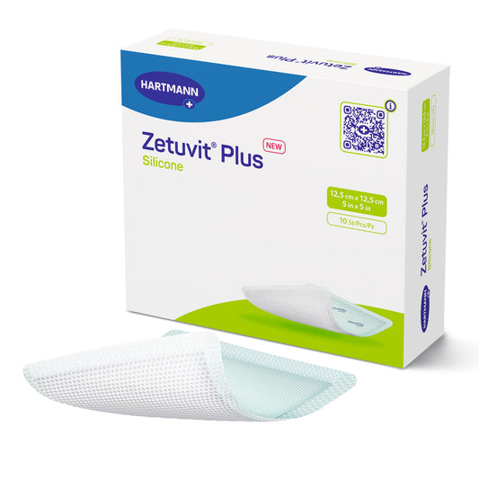 Super Absorbent Dressing Zetuvit® Plus Silicone Silicone Adhesive 5 X 5 Inch Square