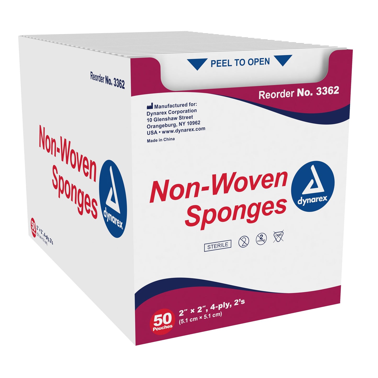 Nonwoven Sponge Dynarex® 2 X 2 Inch 4-Ply Sterile 2 per Pack