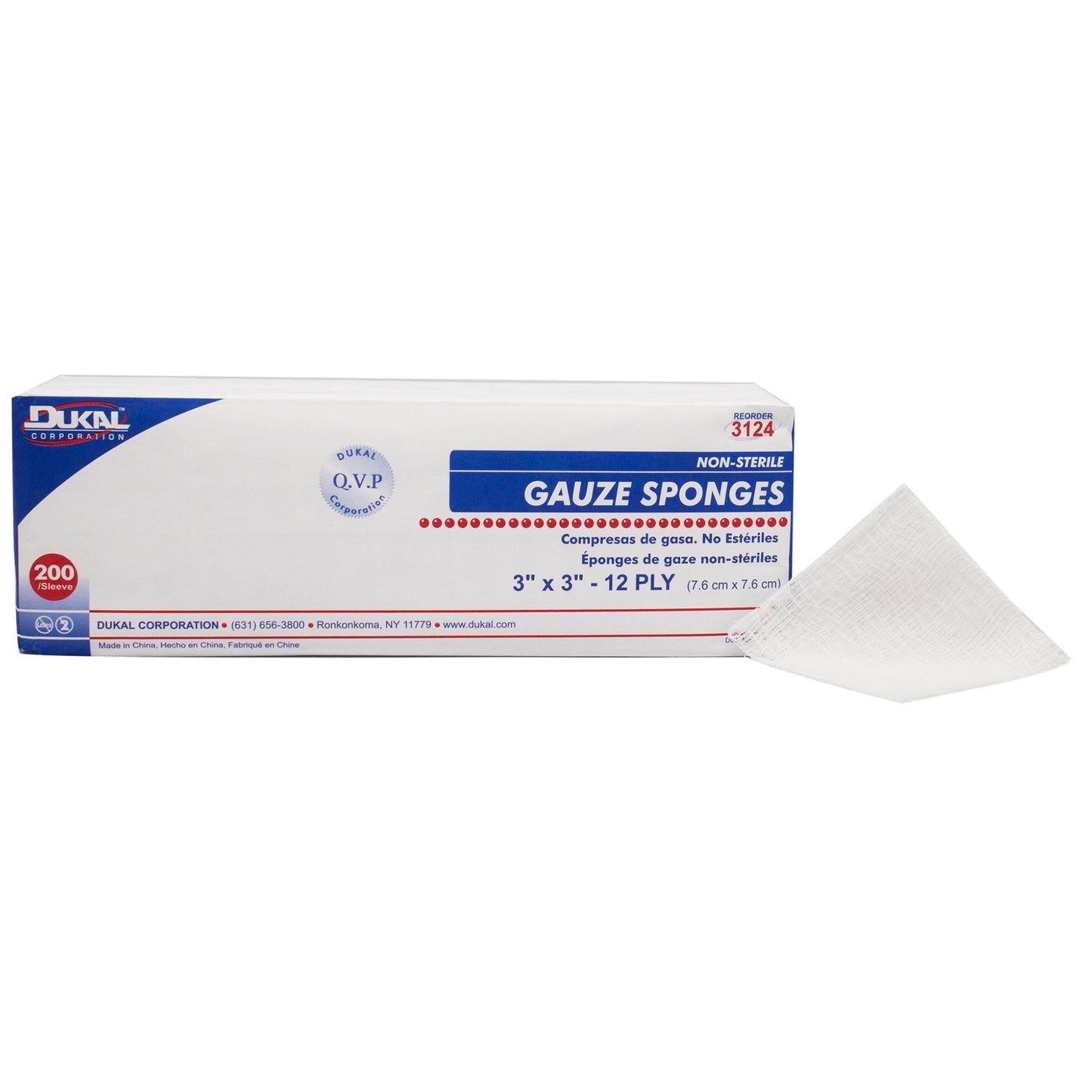 Gauze Sponge Dukal™ 3 X 3 Inch 12-Ply NonSterile 200 per Pack