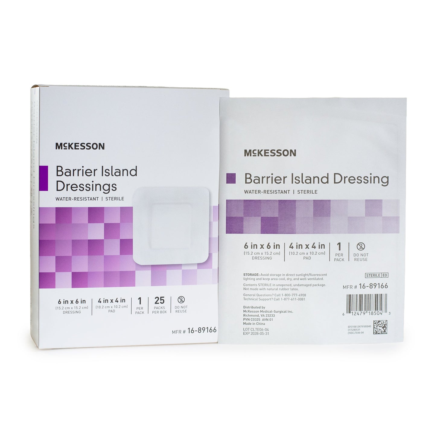 Barrier Island Composite Dressing McKesson 6 X 6 Inch Square Sterile Water Resistant Film Backing