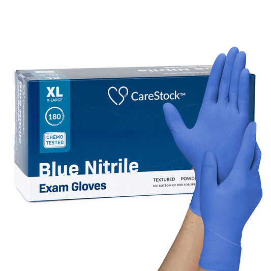 Exam Glove CareStock™ X-Large NonSterile Nitrile Standard Cuff Length Textured Fingertips Blue Chemo Tested