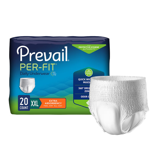 Unisex Adult Absorbent Underwear Prevail® Per-Fit® Extra Pull On with Tear Away Seams 2X-Large Disposable Heavy Absorbency