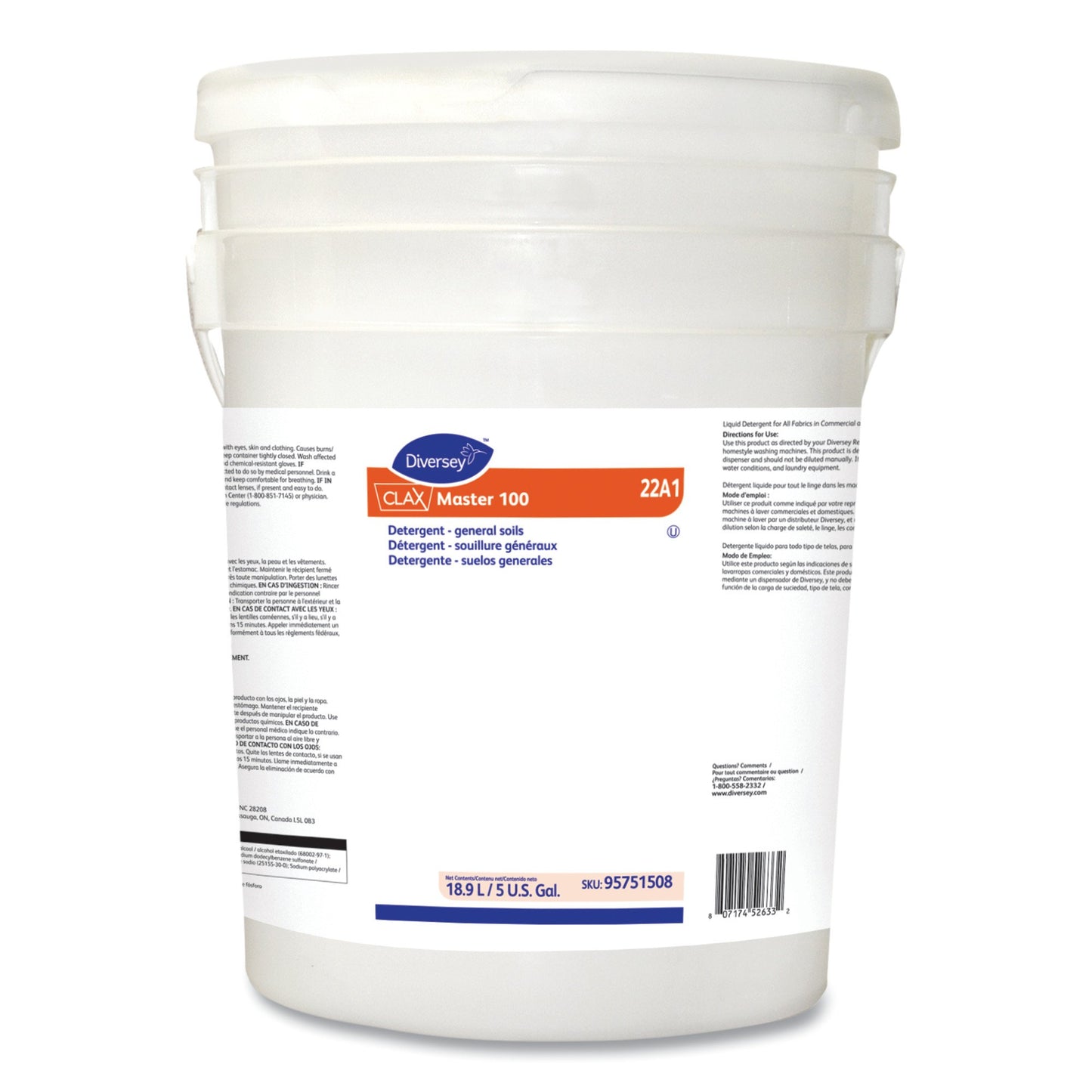 Laundry Detergent Diversey™ Clax® Master 100 5 gal. Pail Liquid Unscented