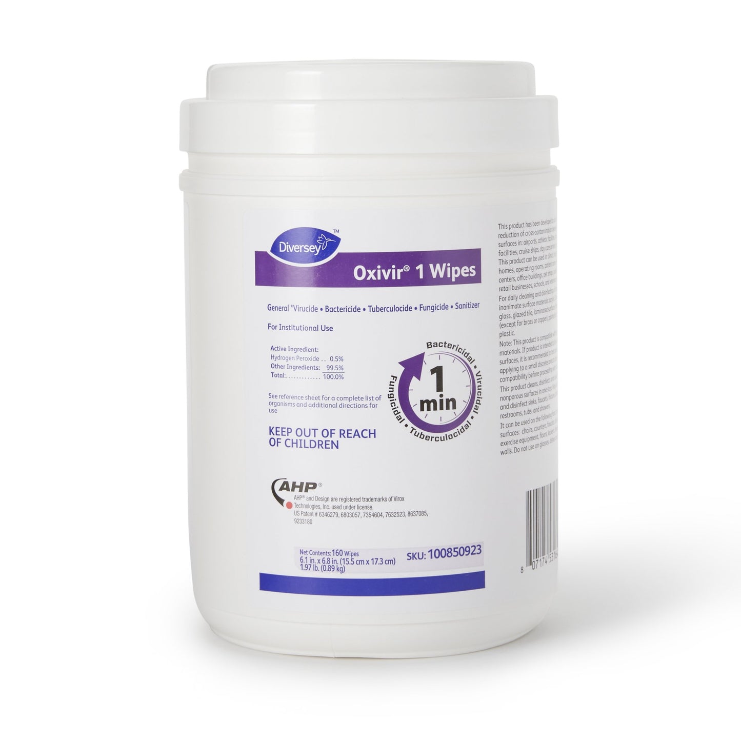 Surface Disinfectant Cleaner Diversey™ Oxivir® 1 Premoistened Hydrogen Peroxide Based Manual Pull Wipe 160 Count Canister Scented NonSterile