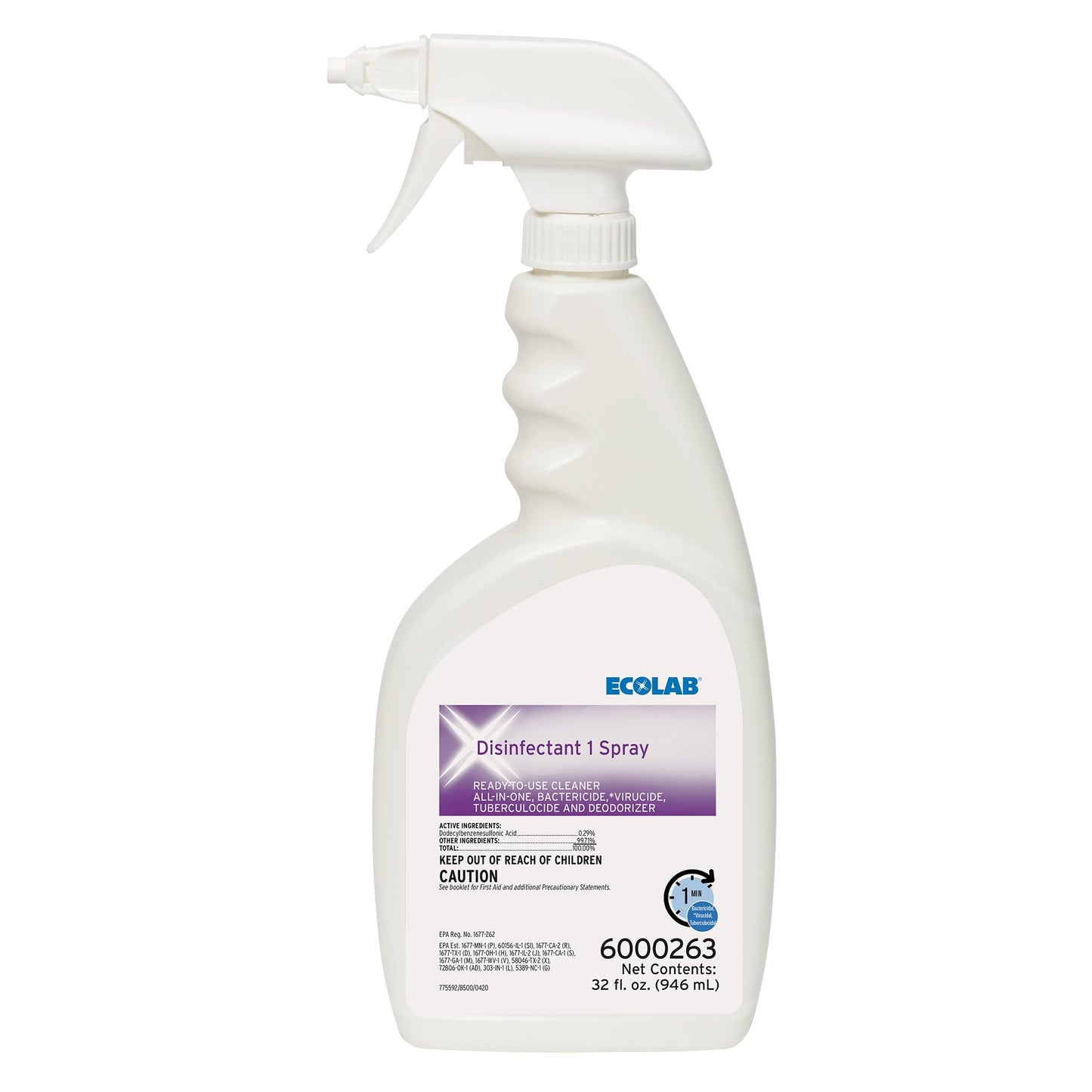 Surface Disinfectant Cleaner Ecolab® Disinfectant 1 Bactericidal Trigger Spray Liquid 32 oz. Bottle Sweet Scent NonSterile