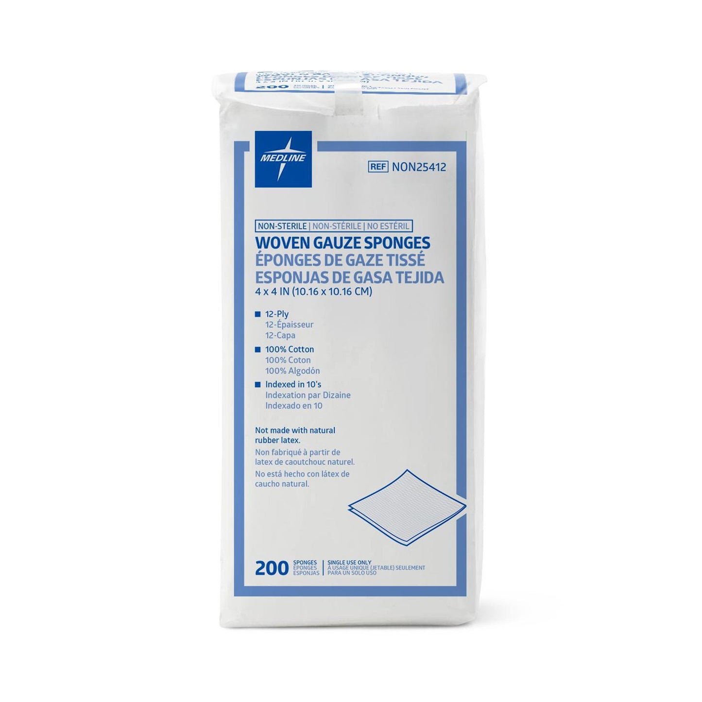 Gauze Sponge Medline 4 X 4 Inch 12-Ply NonSterile 200 per Pack