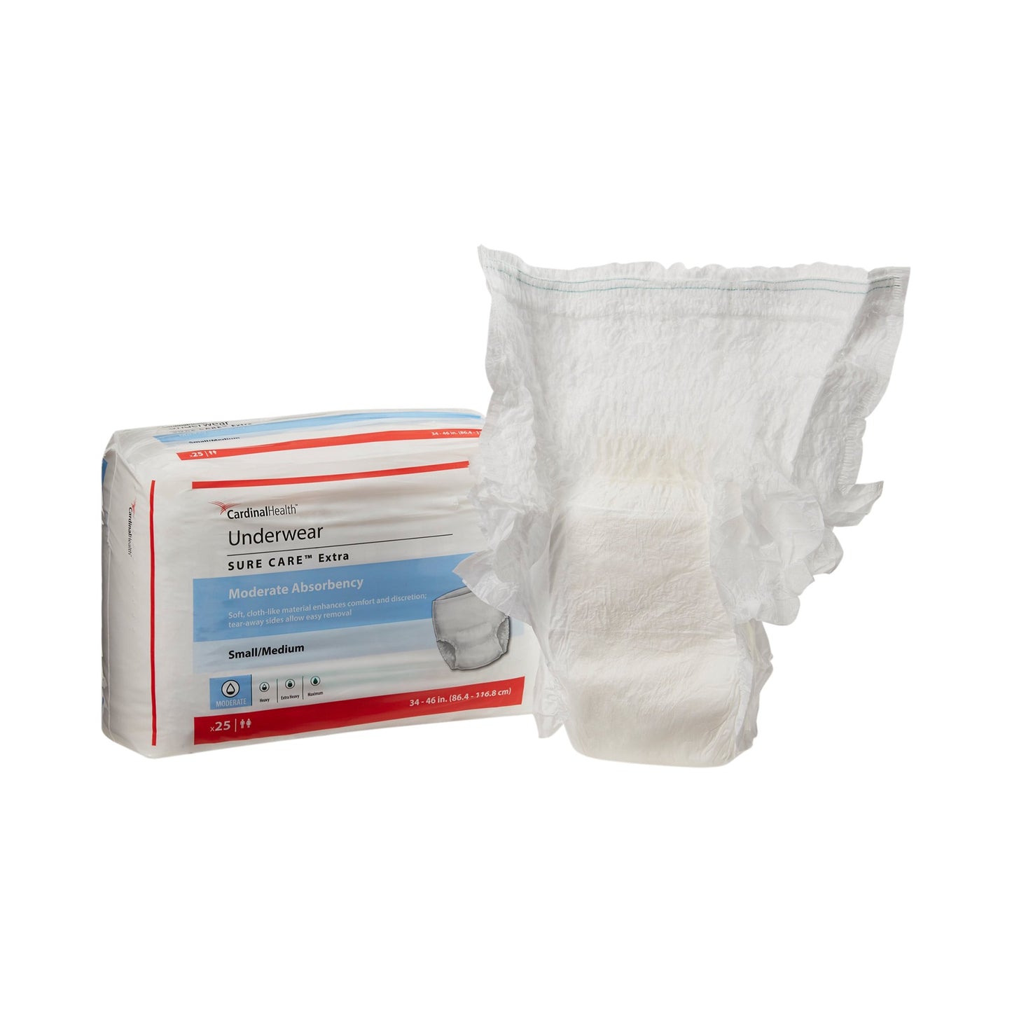 Unisex Adult Absorbent Underwear Sure Care™ Extra Pull On with Tear Away Seams Small / Medium Disposable Moderate Absorbency