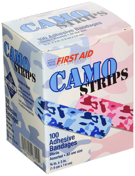 Adhesive Strip Stat Strip® Plastic Kid Design (Blue / Pink Camo) 3/4 X 3 Inch Sterile