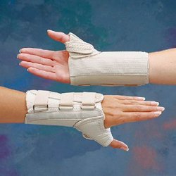 Wrist Brace with Thumb Spica Rolyan® D-Ring™ Original Aluminum / Cotton / Polyester Left Hand Beige Large