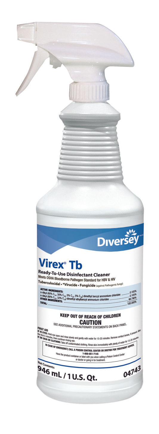 Surface Disinfectant Cleaner Diversey™ Virex® Tb Quaternary Based Trigger Spray Liquid 32 oz. Bottle Lemon Scent NonSterile