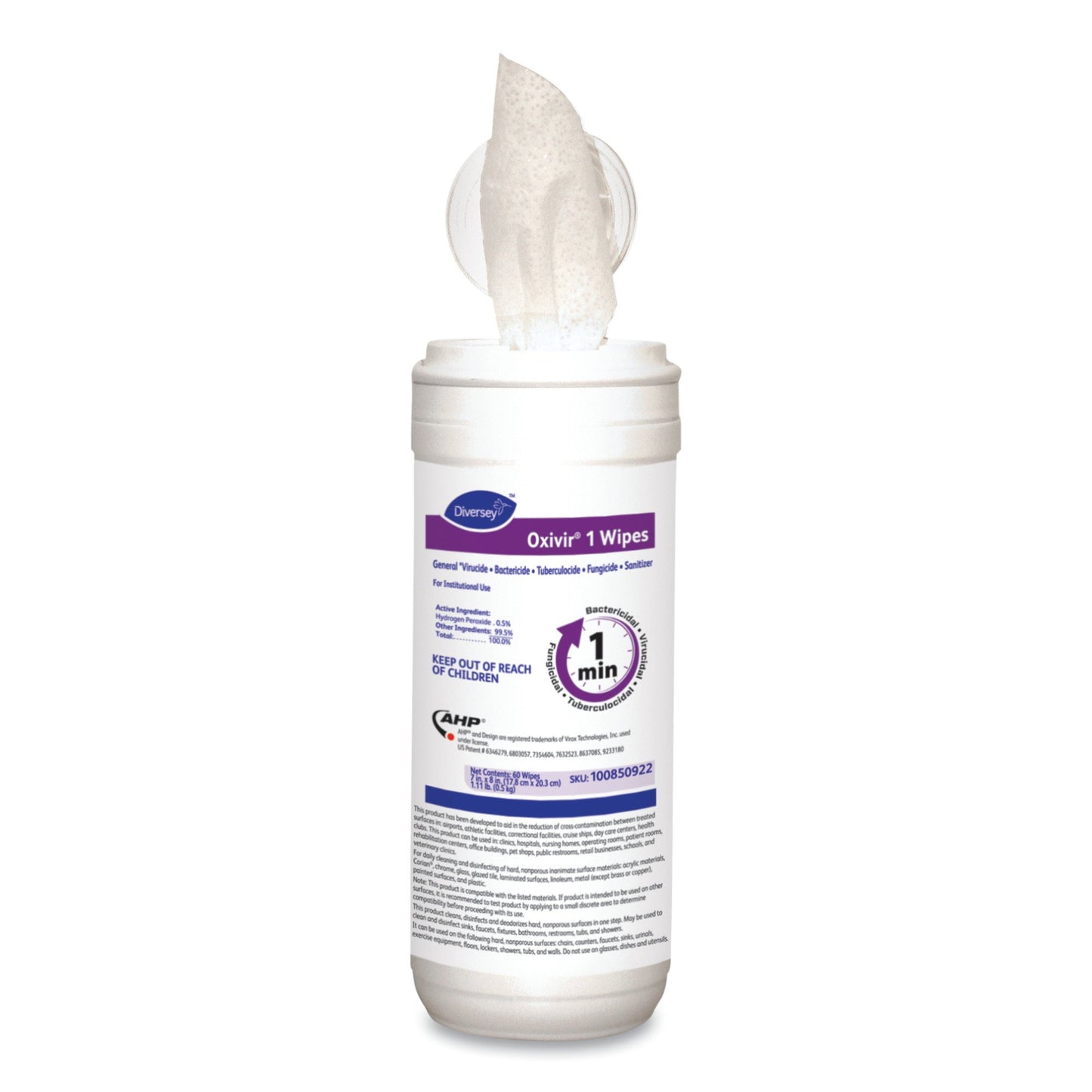 Surface Disinfectant Cleaner Diversey™ Oxivir® 1 Premoistened Hydrogen Peroxide Based Manual Pull Wipe 60 Count Canister Scented NonSterile