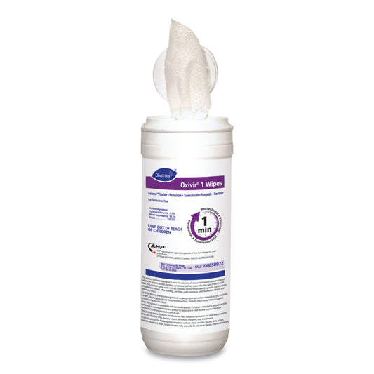 Surface Disinfectant Cleaner Diversey™ Oxivir® 1 Premoistened Hydrogen Peroxide Based Manual Pull Wipe 60 Count Canister Scented NonSterile