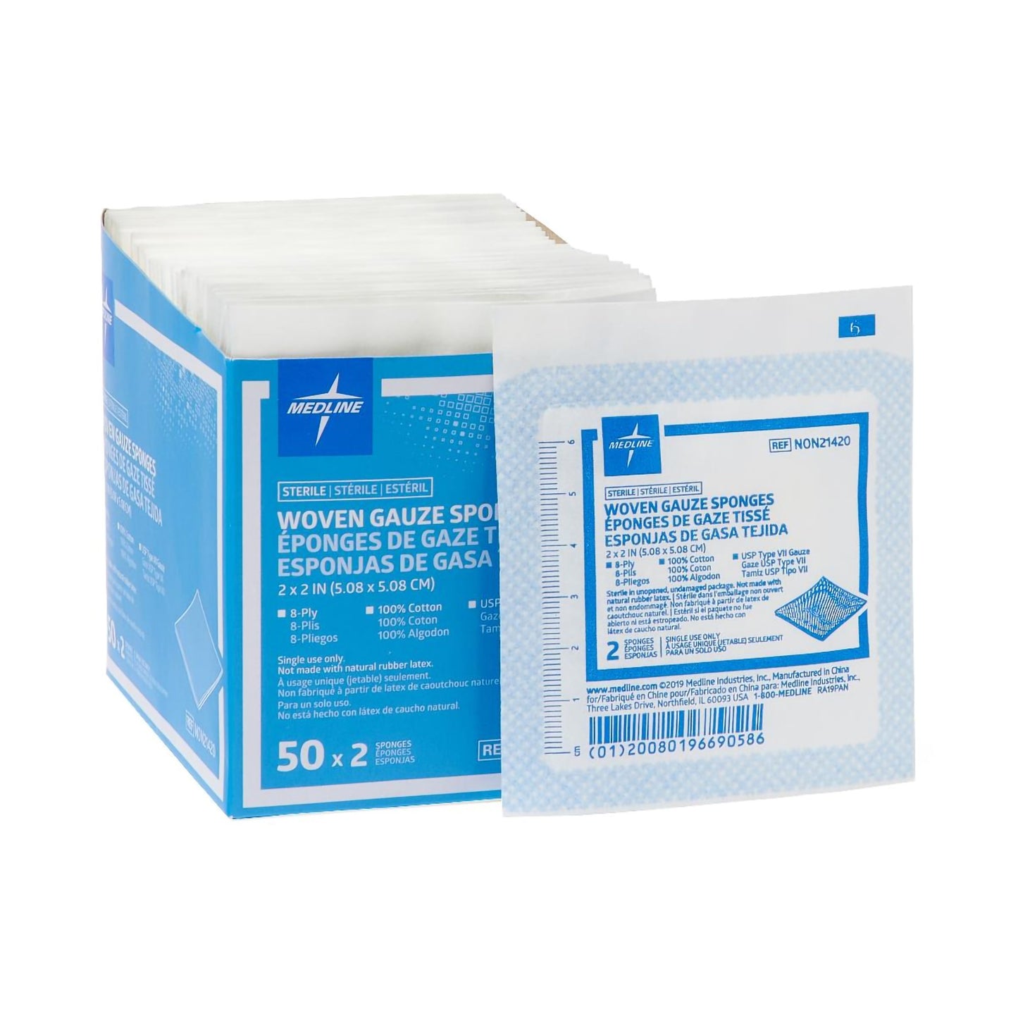 Gauze Sponge Medline 2 X 2 Inch 8-Ply Sterile 2 per Pack