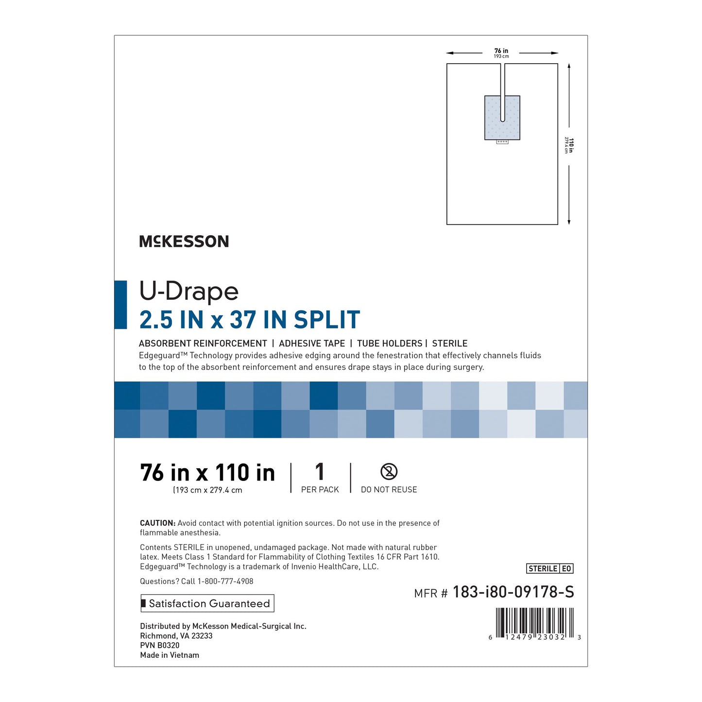Orthopedic Drape McKesson U-Drape with Split 76 W X 110 L Inch Sterile