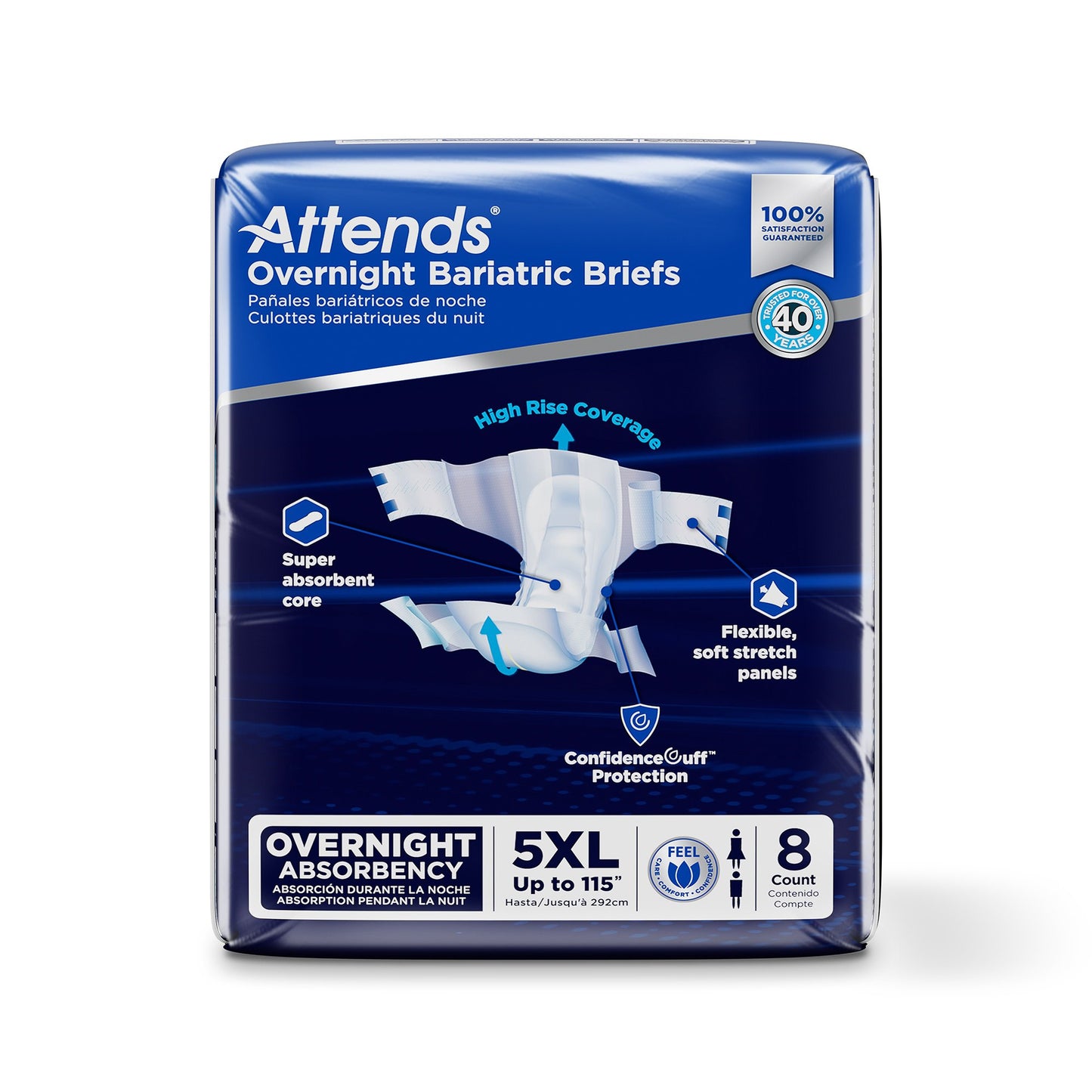 Unisex Adult Incontinence Brief Attends® Overnight Bariatric 5X-Large Disposable Heavy Absorbency