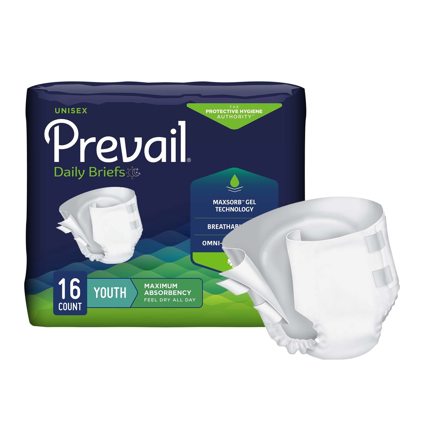 Unisex Youth Incontinence Brief Prevail® Daily Briefs X-Small Disposable Heavy Absorbency