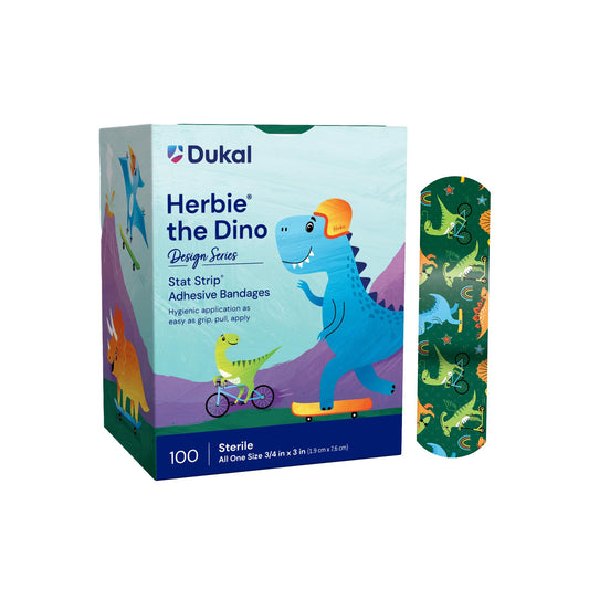 Adhesive Strip Stat Strip® Plastic Kid Design (Herbie the Dinosaur) 3/4 X 3 Inch Sterile