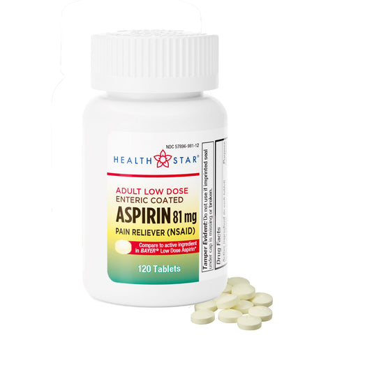 Pain Relief HEALTHSTAR® 81 mg Strength Aspirin Tablet 120 per Bottle