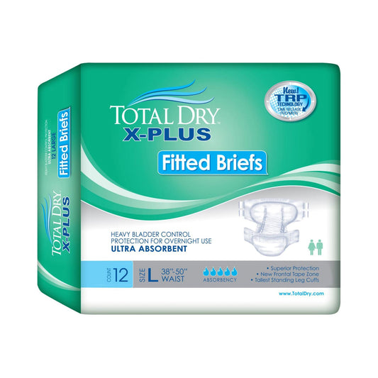 Unisex Adult Incontinence Brief Total Dry™ X-Plus Large Disposable Heavy Absorbency