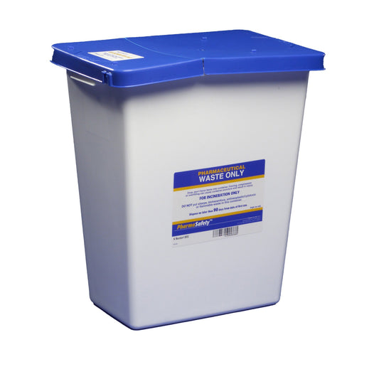 Pharmaceutical Waste Container PharmaSafety™ White Base 17-3/4 H X 11 W X 15-1/2 D Inch Vertical Entry 8 Gallon