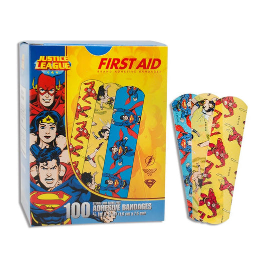Adhesive Strip Stat Strip® Plastic Kid Design (Superman / Wonder Woman / Flash) 3/4 X 3 Inch Sterile