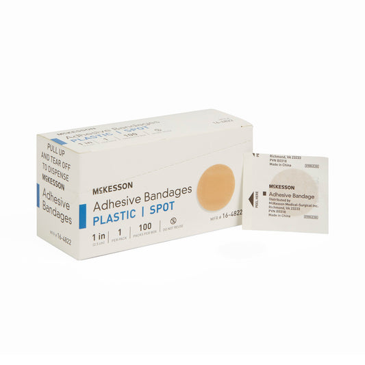 Adhesive Spot Bandage McKesson Plastic Tan 1 Inch Diameter Sterile