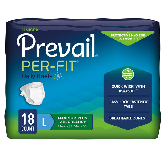 Unisex Adult Incontinence Brief Prevail® Per-Fit® Maximum Plus Large Disposable Heavy Absorbency