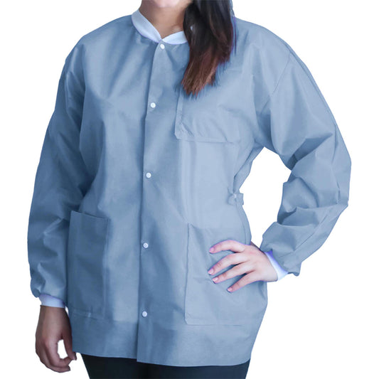 Lab Jacket FitMe™ Ceil Blue Medium Hip Length 3-Layer SMS Disposable