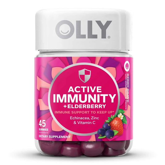 Dietary Supplement OLLY® Active Immunity+Elderberry Echinacea / Black Elderberry Extract / Zinc / Vitamin C 40 mg - 65 mg - 5 mg - 180 mg Strength Gummy 45 per Bottle Berry Brave Flavor