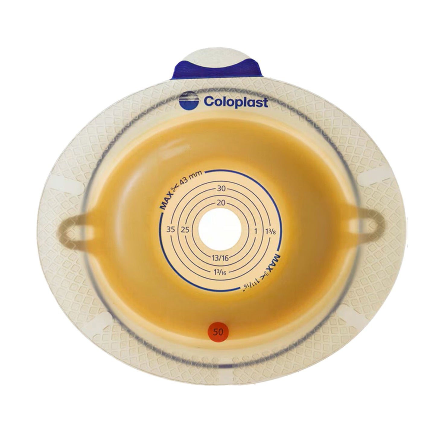 Ostomy Barrier SenSura® Flex Xpro Trim to Fit, Extended Wear Double Layer Adhesive 50 mm Flange Red Code System 5/8 to 1-5/16 Inch Opening