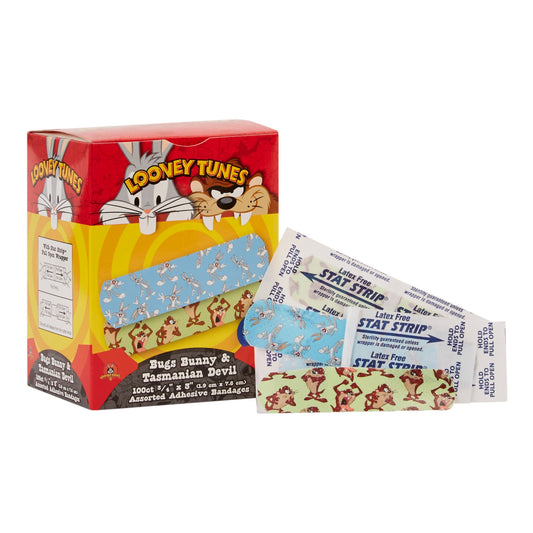Adhesive Strip Looney Tunes™ Stat Strip® Plastic Kid Design (Looney Tunes Bugs and Taz) 3/4 X 3 Inch Sterile