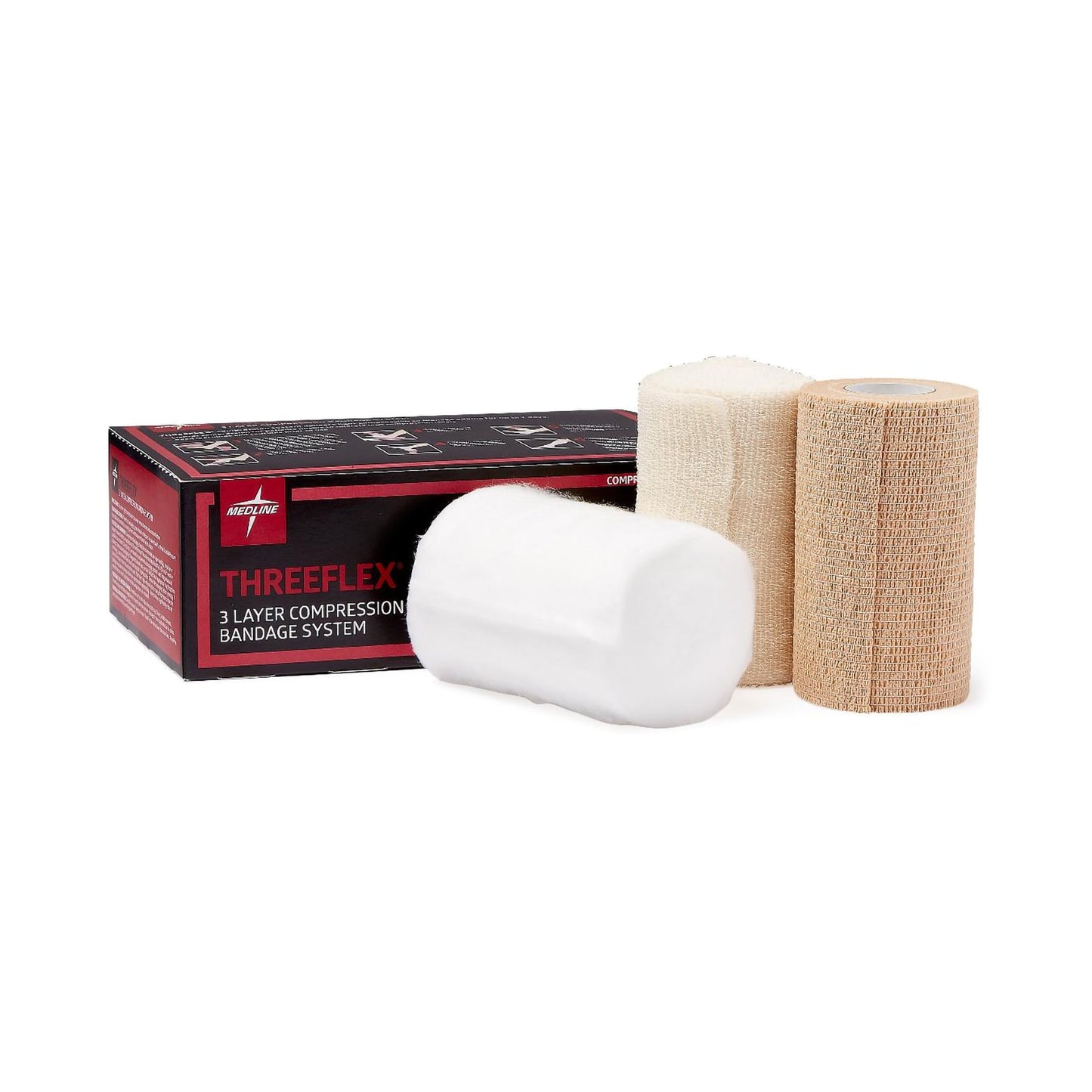3 Layer Compression Bandage System ThreeFlex® Multiple Sizes Self-Adherent / Tape Closure Tan / White NonSterile Low Compression