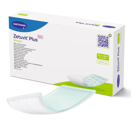 Super Absorbent Dressing Zetuvit® Plus Silicone Silicone Adhesive 4 X 8 Inch Rectangle